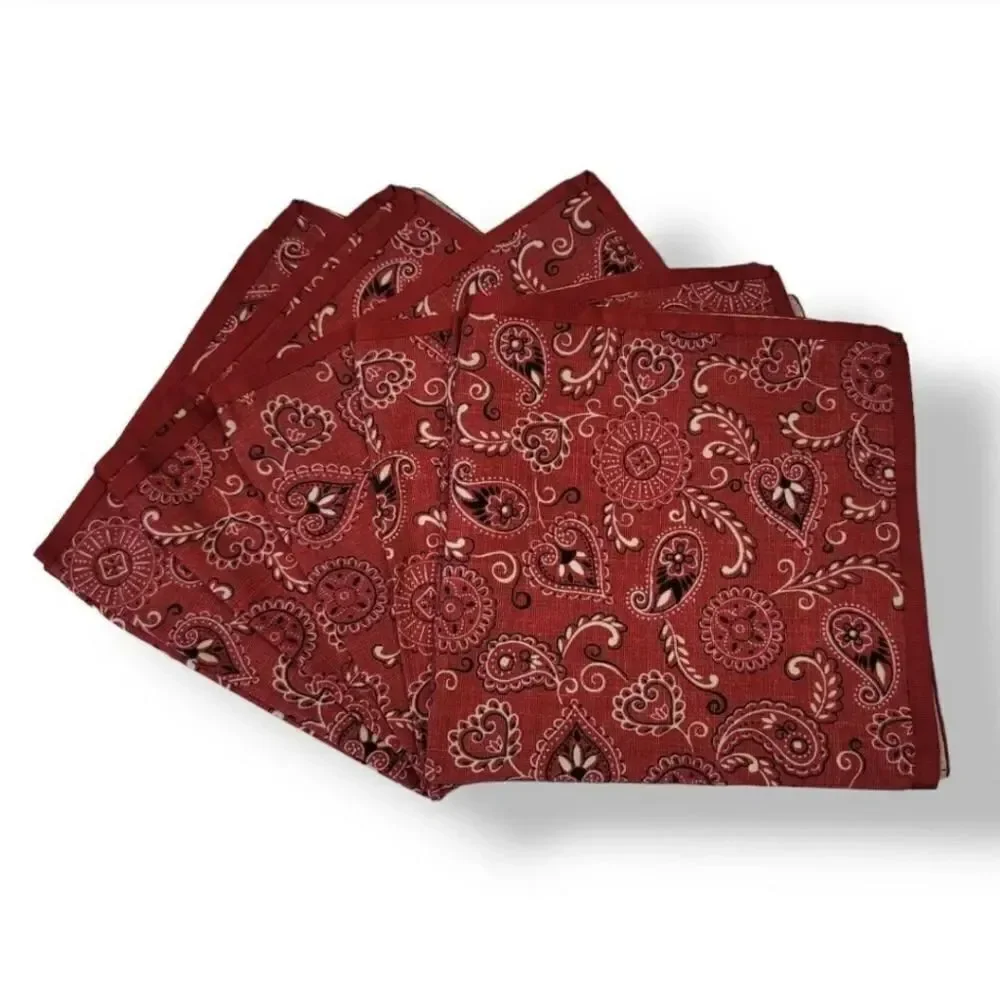 NEW Vintage Handmade 5 PC Red Paisley Handkerchief Cloth Dinner Napkins
